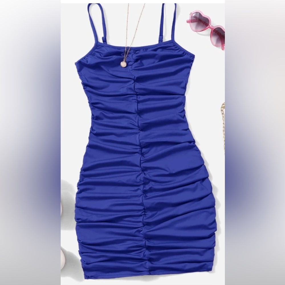 🎆🎇3for$9 girls/teen SHEIN ruched spaghetti strap dress. royal blue.Size 10-11. - Picture 2 of 6